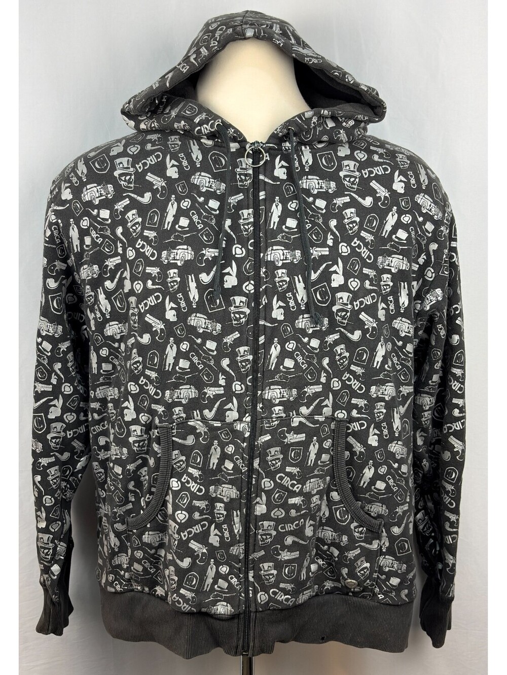 Rare Vintage 2008 C1RCA All Over Print Skull Full Zip Hoodie Men's Size XL